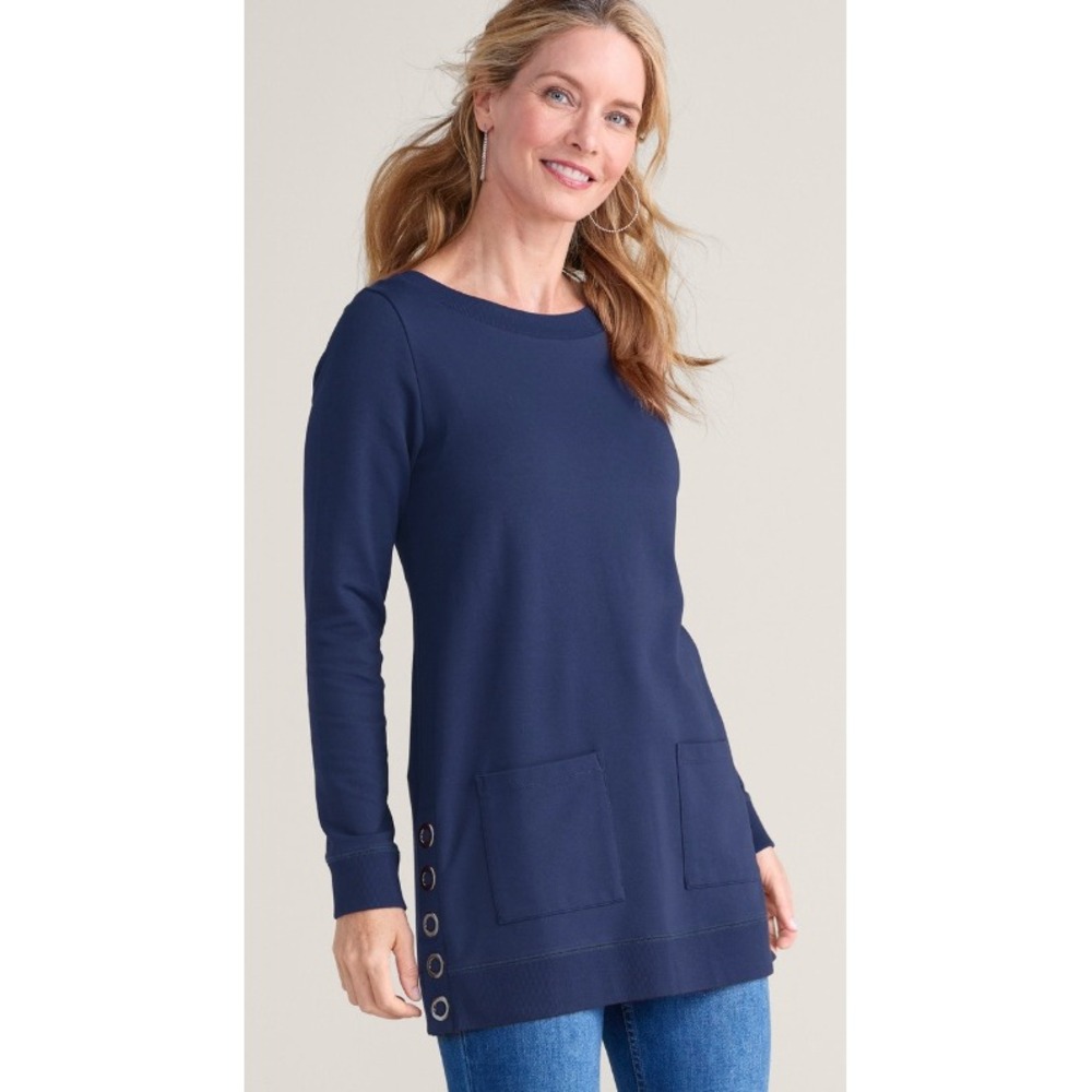 Soft Surroundings Tunic Top Pockets Long Sleeve Casual‎ Comfy Navy PS